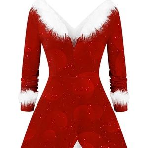 Christmas Red & White Costume Santa Claus Holiday High Low Faux Fur NWOT Dress